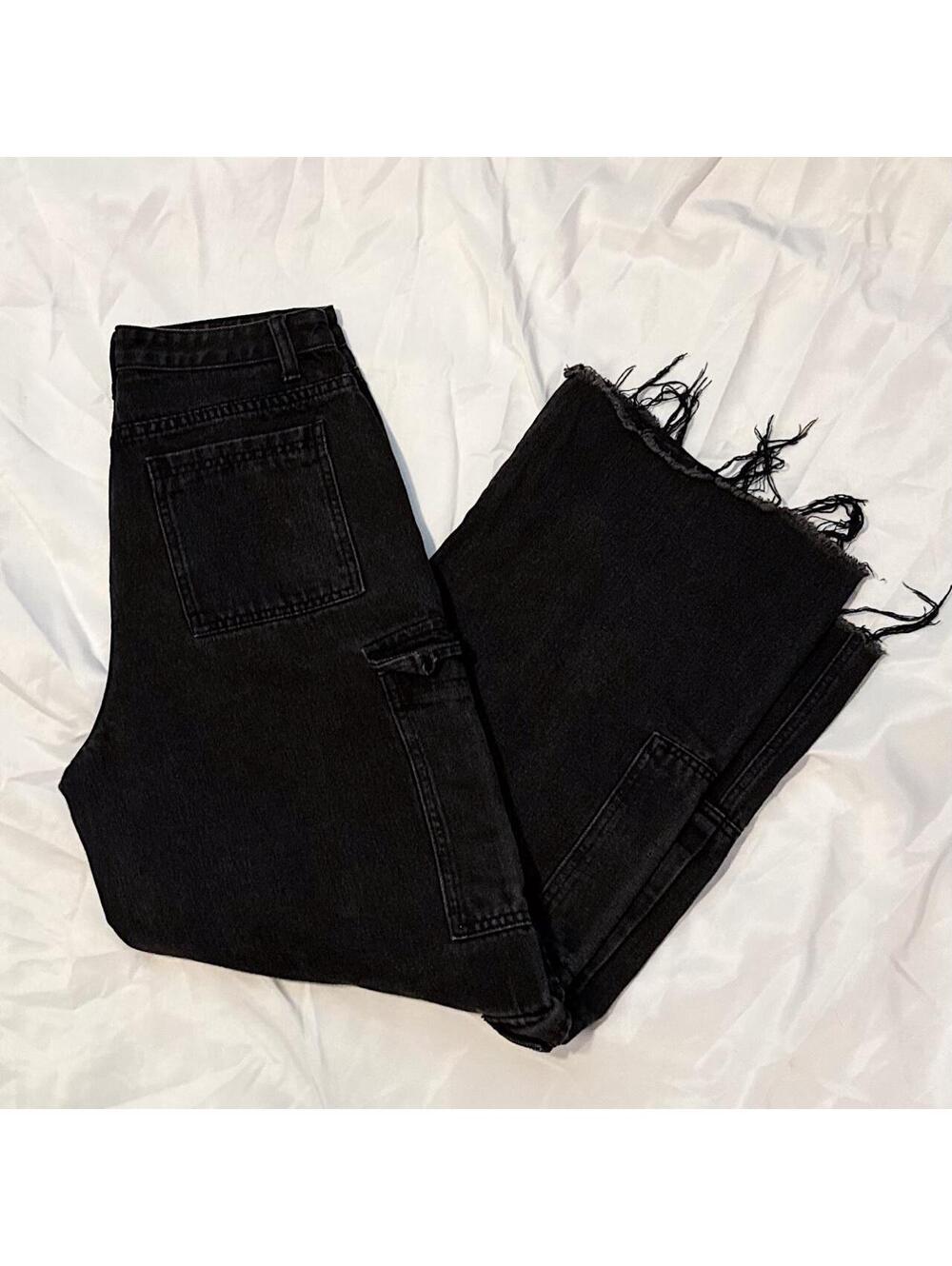Washed Black Cargo Denim Jeans